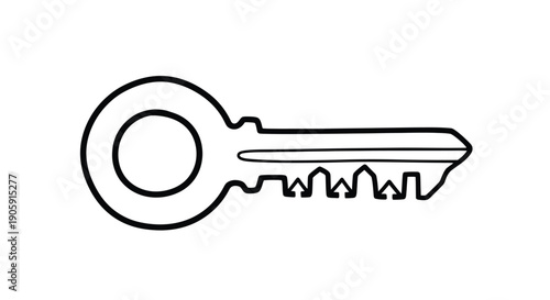 Simple outline of a house key represents security, access, and unlocking potential solutions.