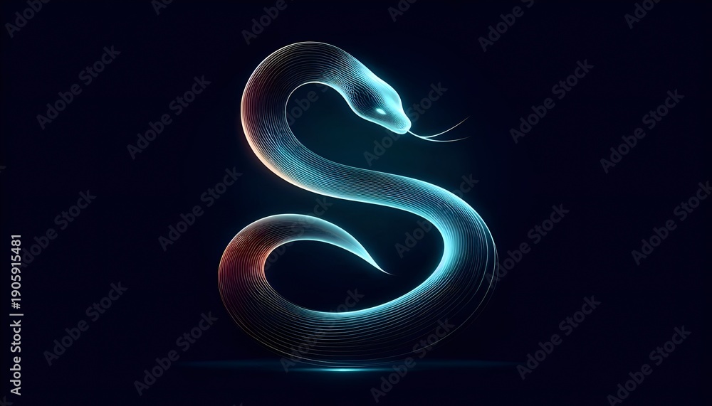 Obraz premium Glowing Snake Illustration with Neon Aura on Dark Background