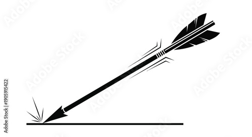 Arrow hitting target on the ground symbolizes successful goal achievement and accurate direction.