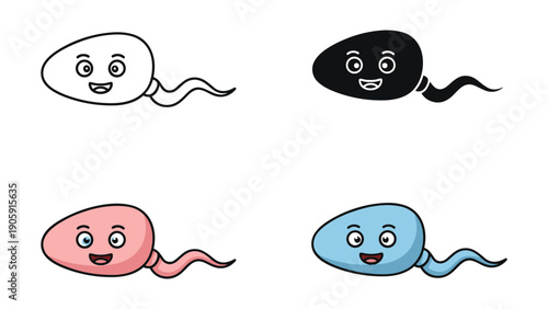 Cute sperm icons in pink, blue, outline, and black styles, representing conception, fertility, or biology concepts.