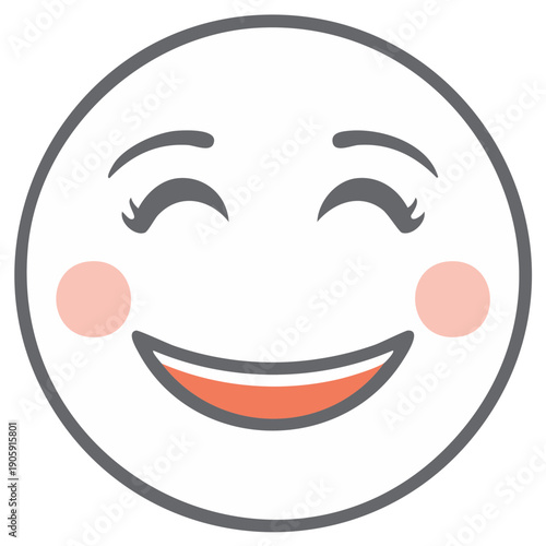 Delighted cartoon smiley face with closed eyes, wide mouth, and rosy cheeks laughing cheerfully