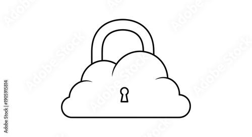 Cloud storage security is symbolized by a black and white outline drawing of a padlock integrated.