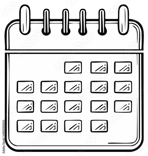 Hand drawn calendar icon with blank squares for dates and spiral binding