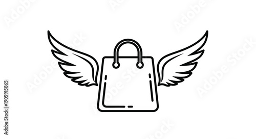 Conceptual shopping bag with outstretched wings represents fast delivery service and expedited retail.