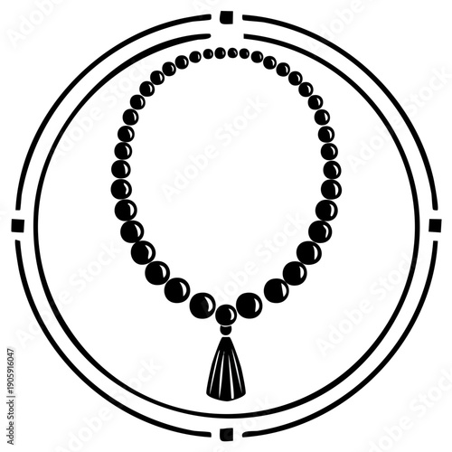 Elegant Black Bead Necklace Illustration within a Decorative Circular Frame