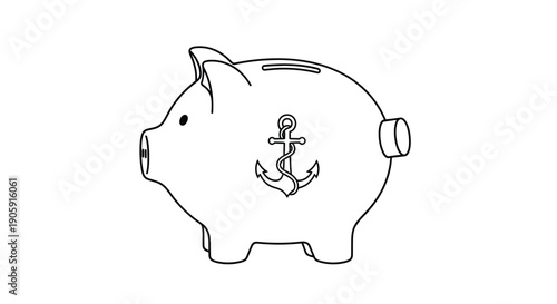 Piggy bank drawing featuring a nautical anchor symbol represents maritime savings goals.