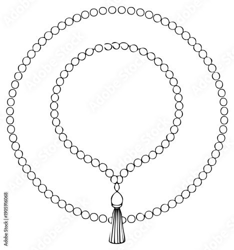 Ornamental beaded circles with tassel in black and white