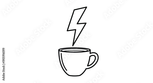 Coffee cup illustration with a prominent lightning bolt above signifies energy boost and caffeine.