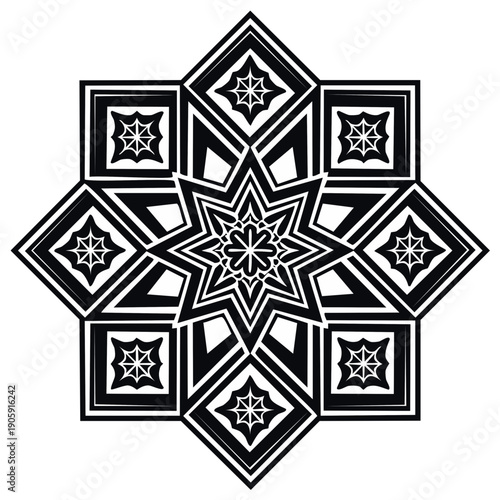 Intricate Geometric Islamic Star Pattern Design in Black and White