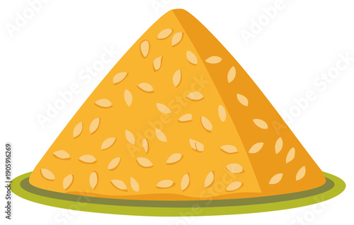 Pyramid shaped sweet dessert with sesame seeds traditional food vector illustration