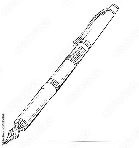Elegant Fountain Pen Writing a Fine Line in Black and White Illustration for Writing or Graphic Design Projects