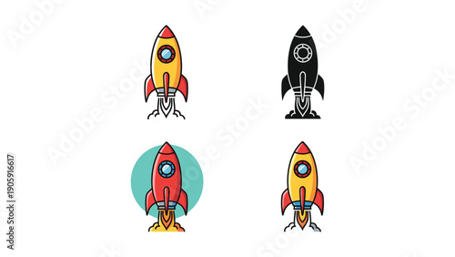 Launch Rocket Icons - Space Exploration, Outline, Silhouette, and Color Options for Innovation