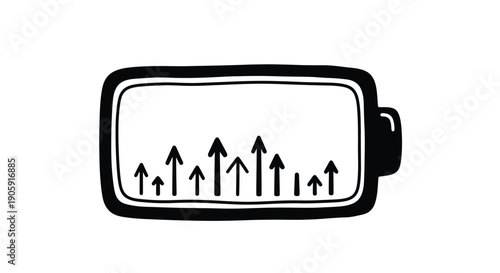 Battery icon shows multiple small upward arrows indicating energy level increase and positive.