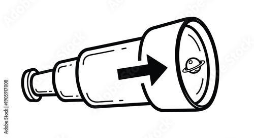 Telescope focuses with an arrow indicating adjustment toward a ringed planet icon.
