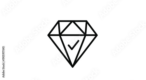 Outline of a faceted diamond gem includes a small checkmark indicating quality verification.