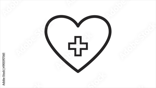 Simple black heart icon with medical cross symbol inside.
