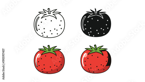 Tomato Icon Set: Outline, Silhouette, and Vibrant Red Variations for Food, Cooking, and Health