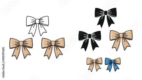 Bow Tie Icon Set: Outline, Silhouette, and Various Color and Size Options for Fashion and Formal Events