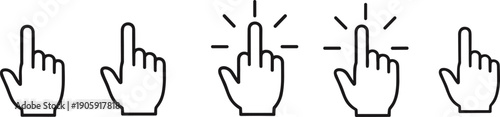 Black Outline Hand Finger Cursor Click Icons Set Isolated on White Background for Web Design Interface Navigation Touch Screen Interaction 