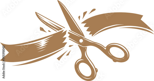 Ribbon Cutting Scissors Grand Opening Celebration Illustration.