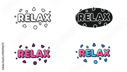 Relax Word Art Icon Set: Colorful and Decorative Styles for Stress Relief Themes
