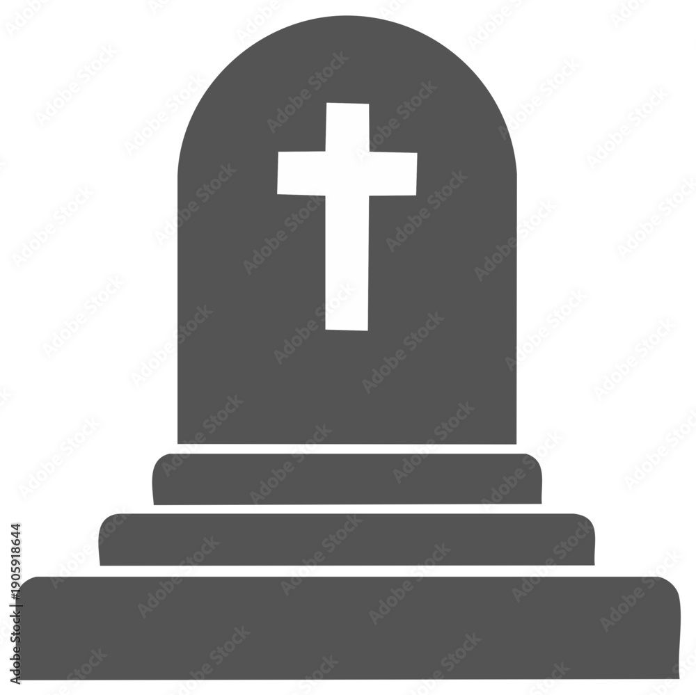 Fototapeta premium Grey tombstone with a cross symbol, memorial icon for remembrance of a person, death concept