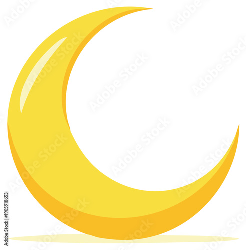Golden Crescent Moon Shape Isolated on White Background