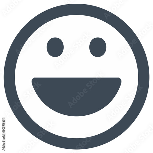Smiling face icon or symbol representing happiness and positive emotions in a dark color.
