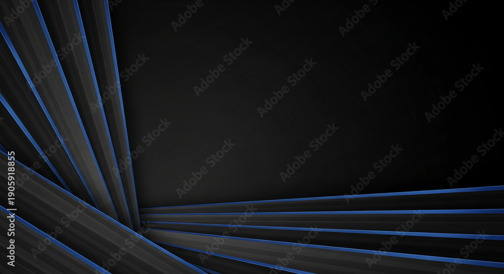 Obraz premium Abstract lines in gray and blue on black background, creating a modern, geometric design, representing technology and futuristic concepts, with free space