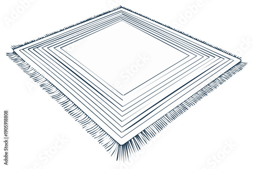 Geometric rug illustration with fringe details, outline design, vector