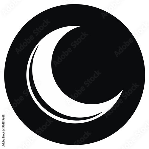 White Crescent Moon Silhouette against a Black Circle Symbolic of Lunar Phase Celestial Navigation