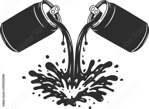 Pouring Energy Drink Cans Splash Grunge Black Illustration.