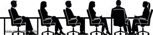 Professional Business Meeting Silhouette of Corporate Team Sitting at Conference Table for Seminar Workshop and Office Collaboration Vector Illustration Art