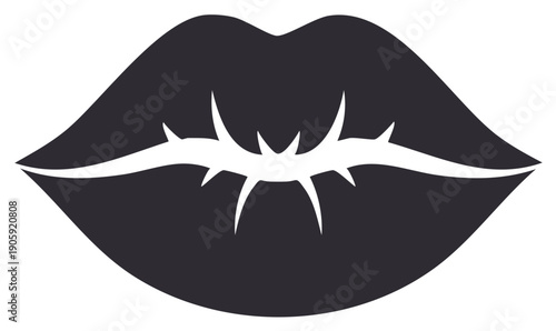 Stylized Lips with Thorns, Black Silhouette, Abstract Fashion, Beauty Symbol, Conceptual, Flat Icon, Graphic Design