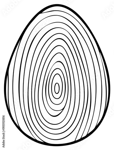 Simple outline of an oval shape resembling an egg with concentric circular wood grain patterns