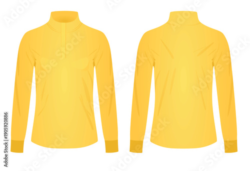 Yellow woman long neck t shirt. vector