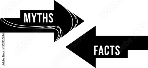 Two arrows pointing in opposite directions representing a choice between myths and facts

