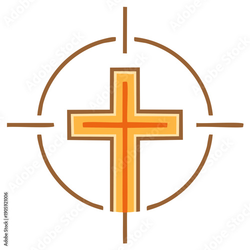 Christian Cross Symbol Centered in Circle with Radial Lines for Faith, Belief, and Spirituality