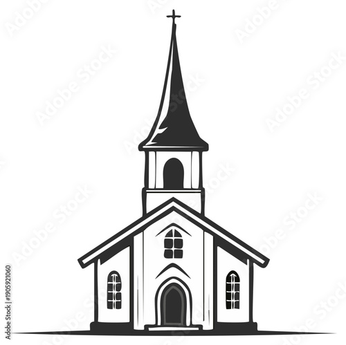 Classic Christian church building with steeple and arched doorway a religious sanctuary vector illustration