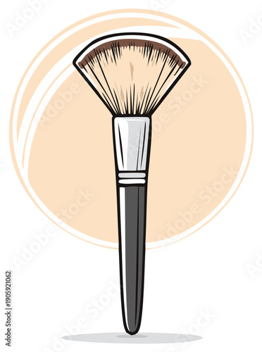 Illustration of a makeup brush in front of an abstract circle