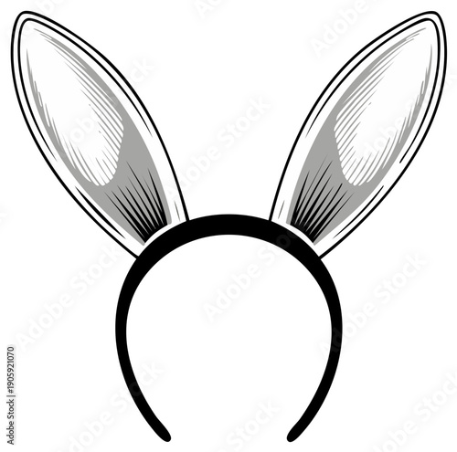 Bunny ears headband accessory, black and white illustration
