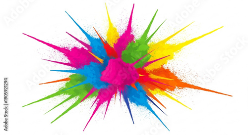 Vibrant colorful paint splatter explosion on white background creative artistic expression