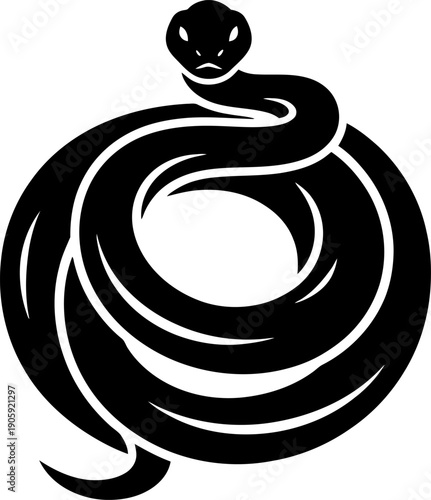 Stunning black snake illustration with bold white outlines coiled menacingly
