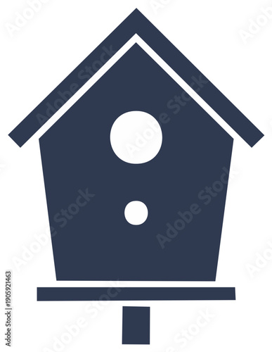 Simple Dark Blue Birdhouse Silhouette with Round Entrance and Perch