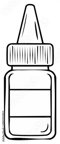 Black and white line drawing of a small dropper bottle with ribbed cap and empty label area