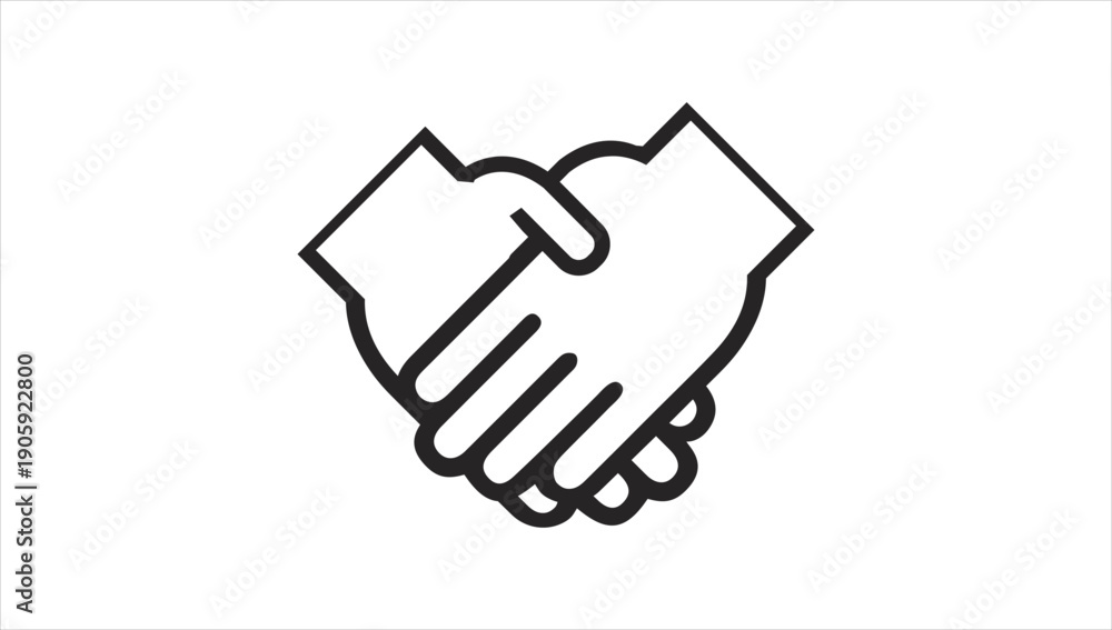 Fototapeta premium Simple black and white handshake illustration symbolizing partnership and agreement.