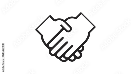 Simple black and white handshake illustration symbolizing partnership and agreement.