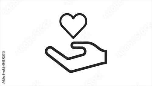 Simple line art illustration of a hand holding a heart.