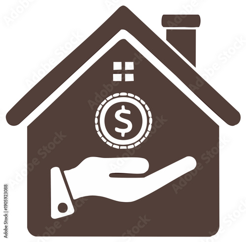 Real Estate Investment and Home Loan Financial Icon with Hand and Dollar Coin