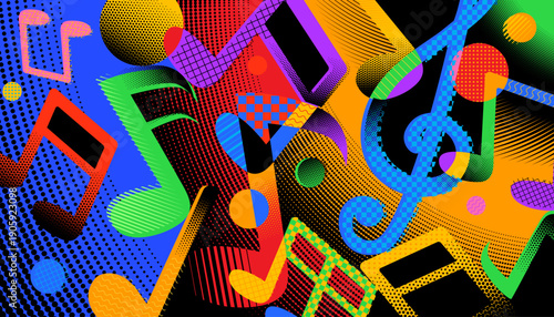 The abstract colorful background of music notes . Vector illustration of musical concept
